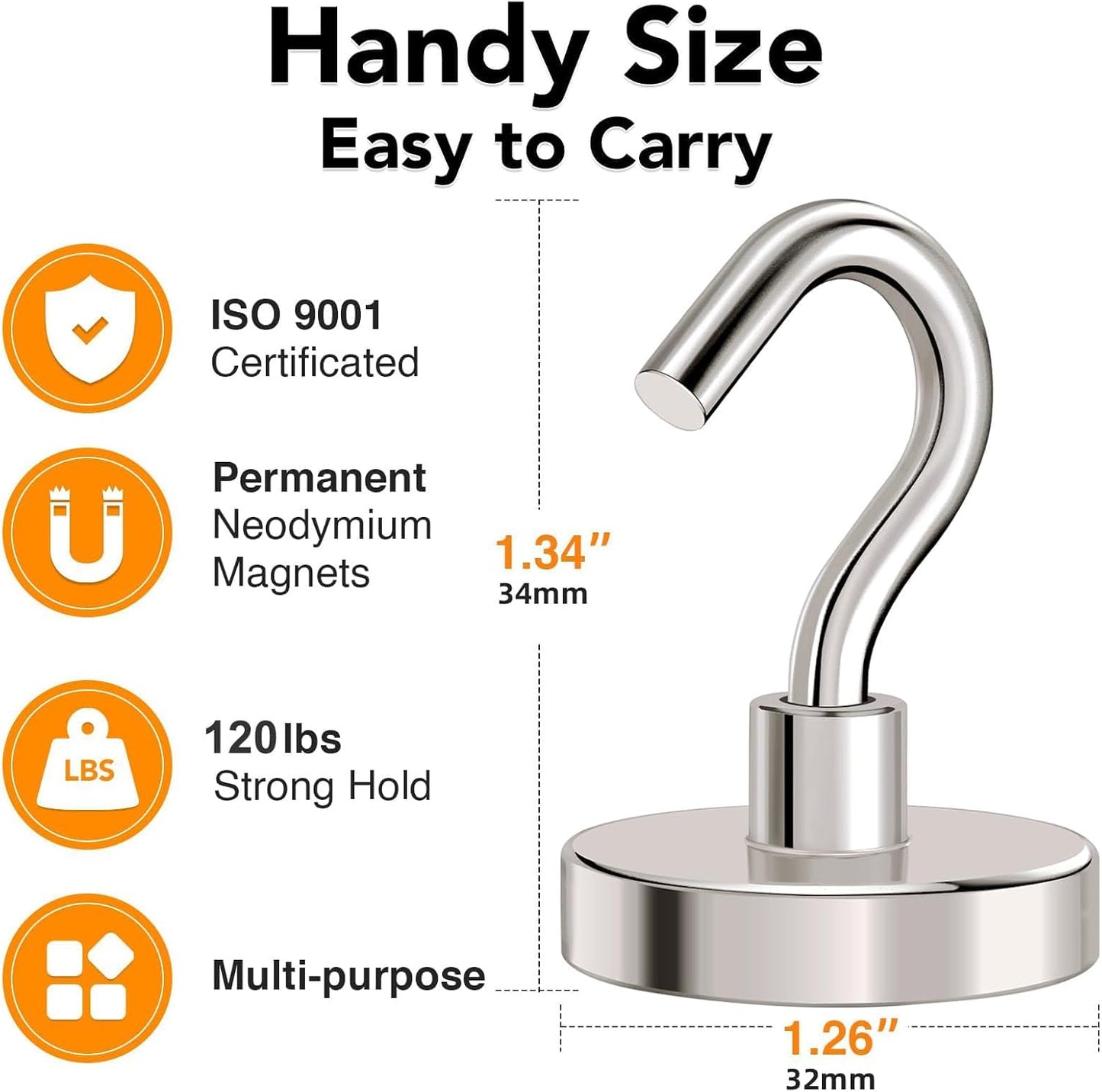 MIKEDE Black Magnetic Hooks 85Lbs Heavy Duty Earth Magnets with Hooks for Cruise Cabin Strong Magnet Hooks for Hanging Super Metal Magnetic Hanger for Grill Fridge Kitchen - Pack of 10