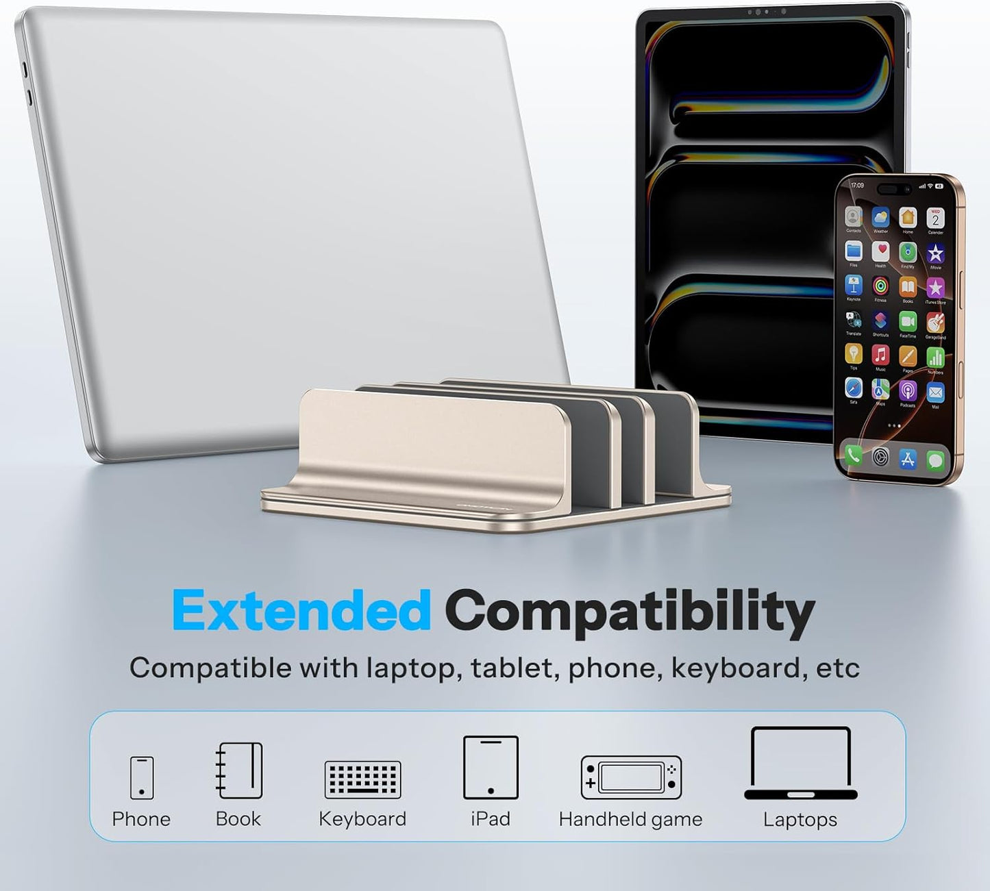 OMOTON Vertical Laptop Stand [Updated Double Version], Desktop Aluminum Mac Book Stand with Adjustable Dock Size, Fits All Mac Book, Surface, Chrome Book and Gaming Laptops (Up to 17.3 inch) (Black)