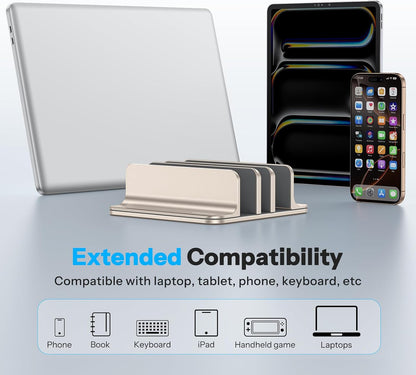 OMOTON Vertical Laptop Stand [Updated Double Version], Desktop Aluminum Mac Book Stand with Adjustable Dock Size, Fits All Mac Book, Surface, Chrome Book and Gaming Laptops (Up to 17.3 inch) (Black)