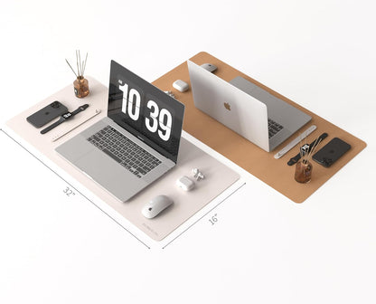 RENMTURE Desk Pad, Cork & PU Leather Desk Mat, Large Mouse pad, Non-Slip Desk Protector and Blotter, Waterproof Writing Pad, Desk Accessories and Organizers for Home Office (Light Yellow, 32"x16")