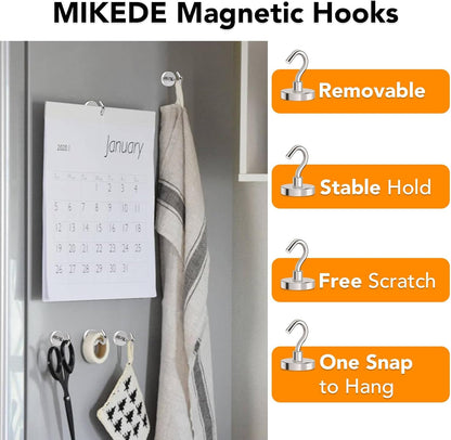 MIKEDE Black Magnetic Hooks 85Lbs Heavy Duty Earth Magnets with Hooks for Cruise Cabin Strong Magnet Hooks for Hanging Super Metal Magnetic Hanger for Grill Fridge Kitchen - Pack of 10