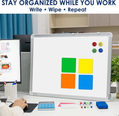 Whiteboard Set - Dry Erase Board 24 x 24 in with 1 Magnetic Eraser, 4 Dry Wipe Markers, 4 Magnets and 6 Magnetic Labels - Wall Hanging Reminder Kanban White Board for Home and Office (24x24 inch)