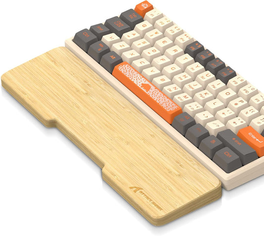 ATTACK SHARK Bamboo Wrist Rest for Computer Keyboard，Ergonomic Hard Palm Rest for Comfortable Typing Pain Relief，Anti-Slip Wrist Support for Office, Gaming, Laptop (98 Key)