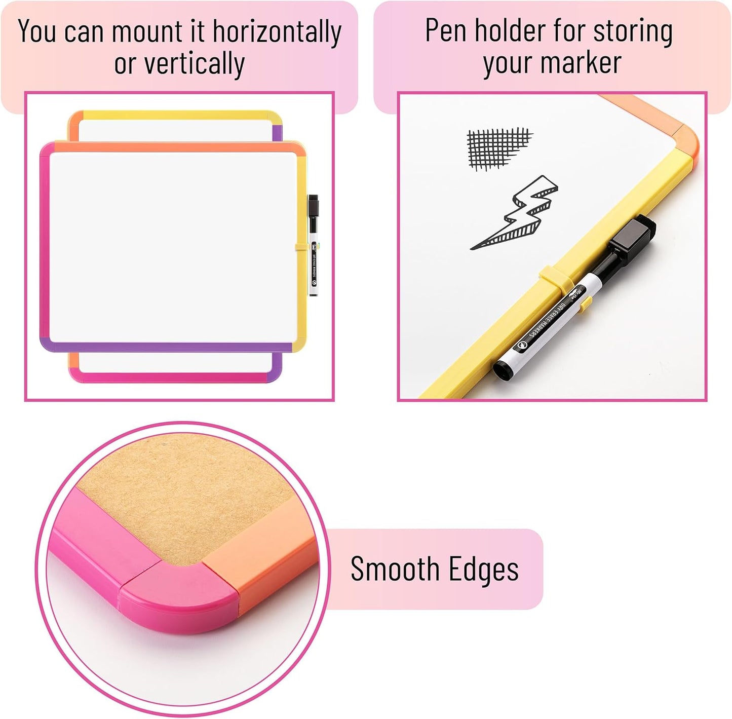 Mr. Pen- Dry Erase Board, 14” x 11” with a Black Dry Erase Marker, White Frame, Small Mini White Board for Students, Fridge, Wall, Locker, Includes Double Sided Tapes
