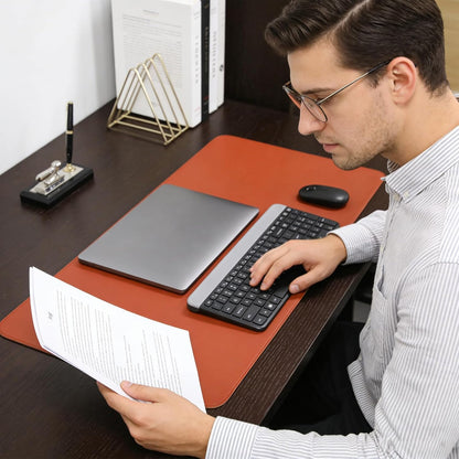 Double-Sided Keyboard Mouse Pad, 31.5"x15.7" PU Leather and Cork Desk Mat Large Overlocked-Edge Desk Pad with Matching Thread, Black