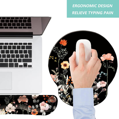 Keyboard Wrist Rest Pad Mouse Pad with Wrist Support Set of 3, Mousepad with Non-Slip Rubber Base, Ergonomic Memory Foam Mouse Wrist Cushion Support for Home Office Laptop Computer Gaming, Forest