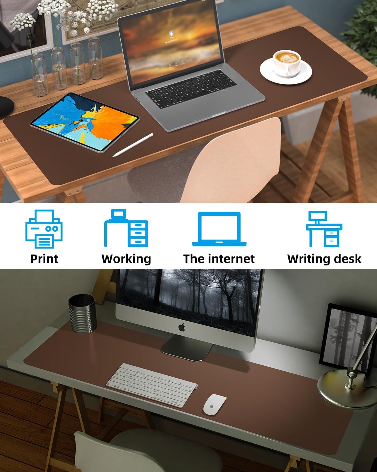 Leather Desk Pad Protector, Office Desk Mat, Large Mouse Pad, Non-Slip PU Leather Desk Blotter, Laptop Desk Pad Desk Accessories for Office and Home (Black, 40" x 17")