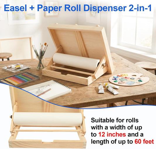 Kids Tabletop Art Easel with Paper Roll Dispenser | Adjustable Portable Desk & Table Top Painting Drawing Stand (13.8" x 11.4", Without Paper Roll)