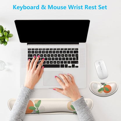 Dapesuom Enlarge Keyboard Wrist Rest, Memory Foam Wrist Cushion for Desk Mat Support, Cute Pain Relief Keyboard Mouse Pad Rests Set with Non-Slip Base for Gaming Laptop Office Computer, Elegant Flower