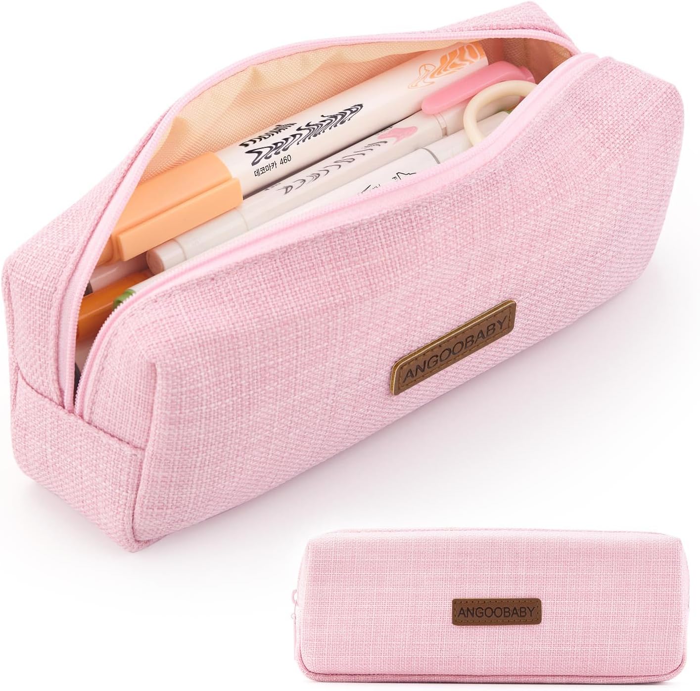 ANGOOBABY Small Pencil Case Student Pencil Pouch Coin Pouch Cosmetic Bag Office Stationery Organizer For Teen School-Beige