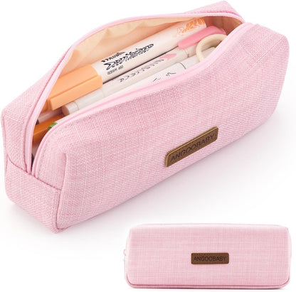 ANGOOBABY Small Pencil Case Student Pencil Pouch Coin Pouch Cosmetic Bag Office Stationery Organizer For Teen School-Beige