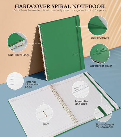 Dotted Notebook, Spiral Notebook Journal 8.5” x 11”, A4 Large Dot Grid Notebooks for Women Men, 100 GSM Dotted Paper, Plastic Hardcover Spiral Bullet Journals for Work School Sketching, Green