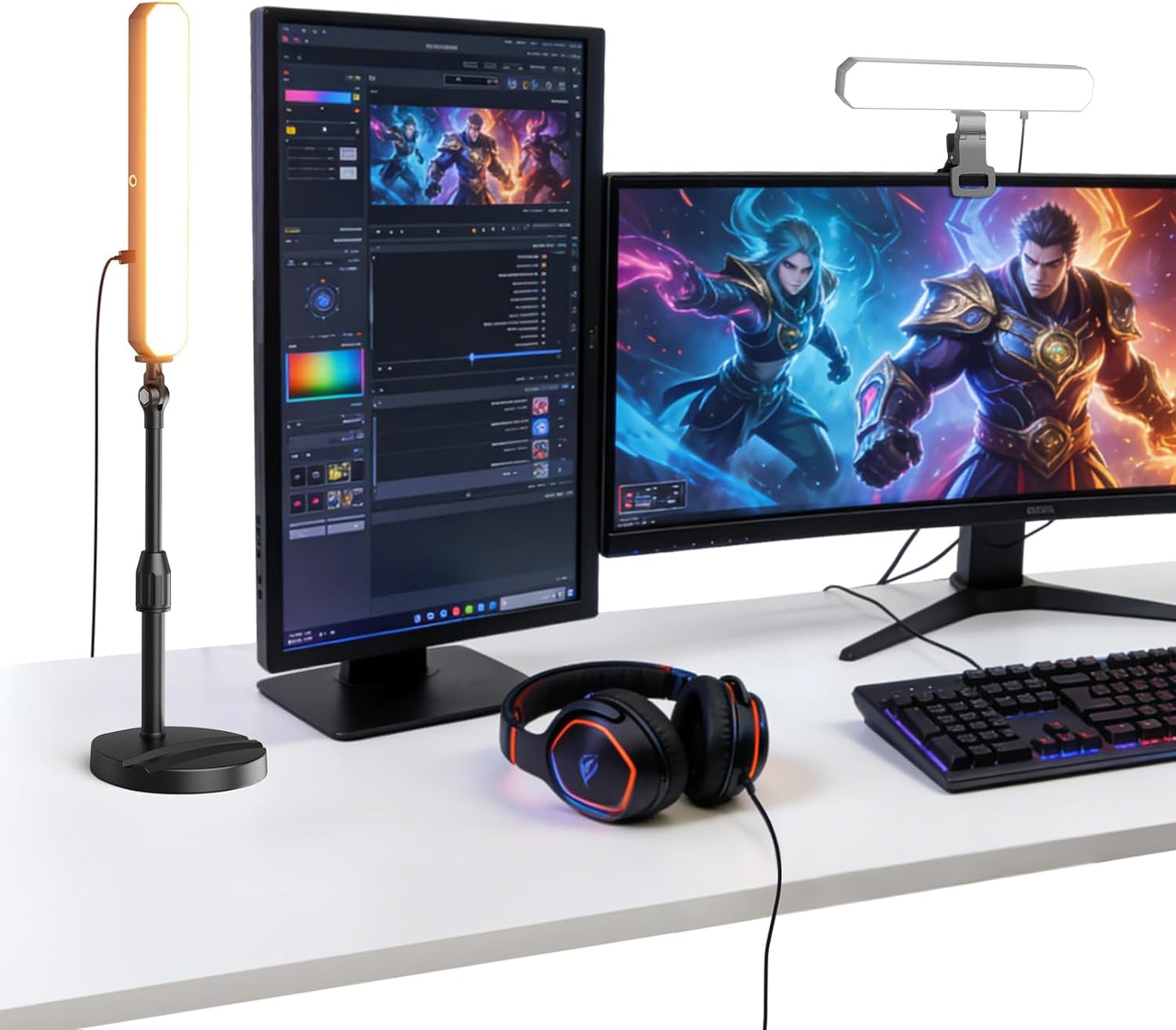 NEEWER Basics 12W Dual Monitor Light Bar with Stands, LED Lamp for Home Office Video Conference Lighting Desk Computer Laptop Webcam Zoom Streaming, Bi Color, Remote/Touch Control Dimmable, L10