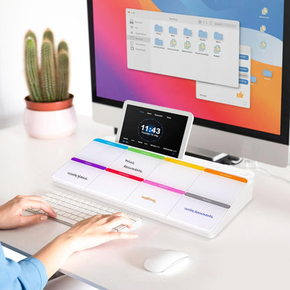 DOLLAR BOSS Glass Desk Whiteboard Calendar Small Dry Erase Board Desktop White Board with Storage Drawer Computer Keyboard Stand Desk Organizer, Colorful Weekly Calendar, Black