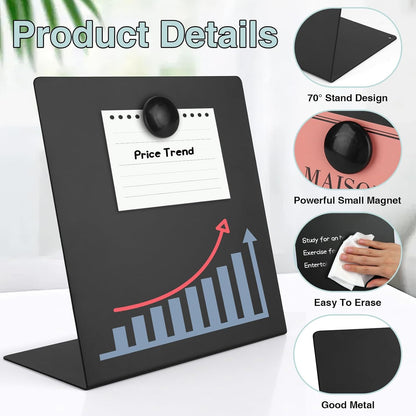 Magnetic Bulletin Board with Stand, 8x8inch Magnet Display Stand, Metal Tabletop Memo Board with 2 Magnets for Home, Kitchen, School, Office Supplies