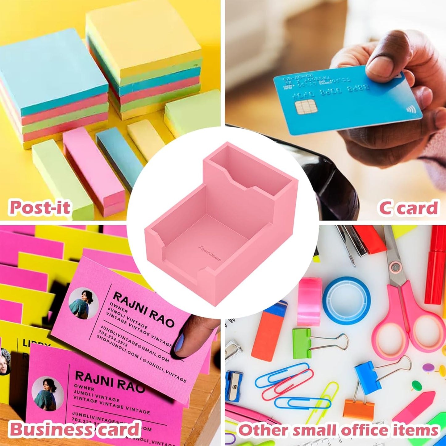 Kamehame Black Sticky Note Holder, Silicone Memo Holder with Pen or Card Slots, Sticky Note Dispenser, Fits 3x3 Inches Sticky Notes