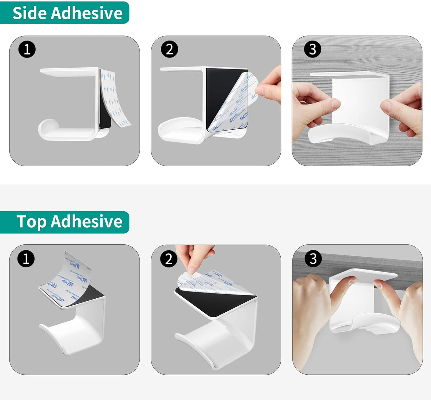 HomeMount Under Desk Headphone Hook - Adhesive Headphone Stand Hanger for Desk - White