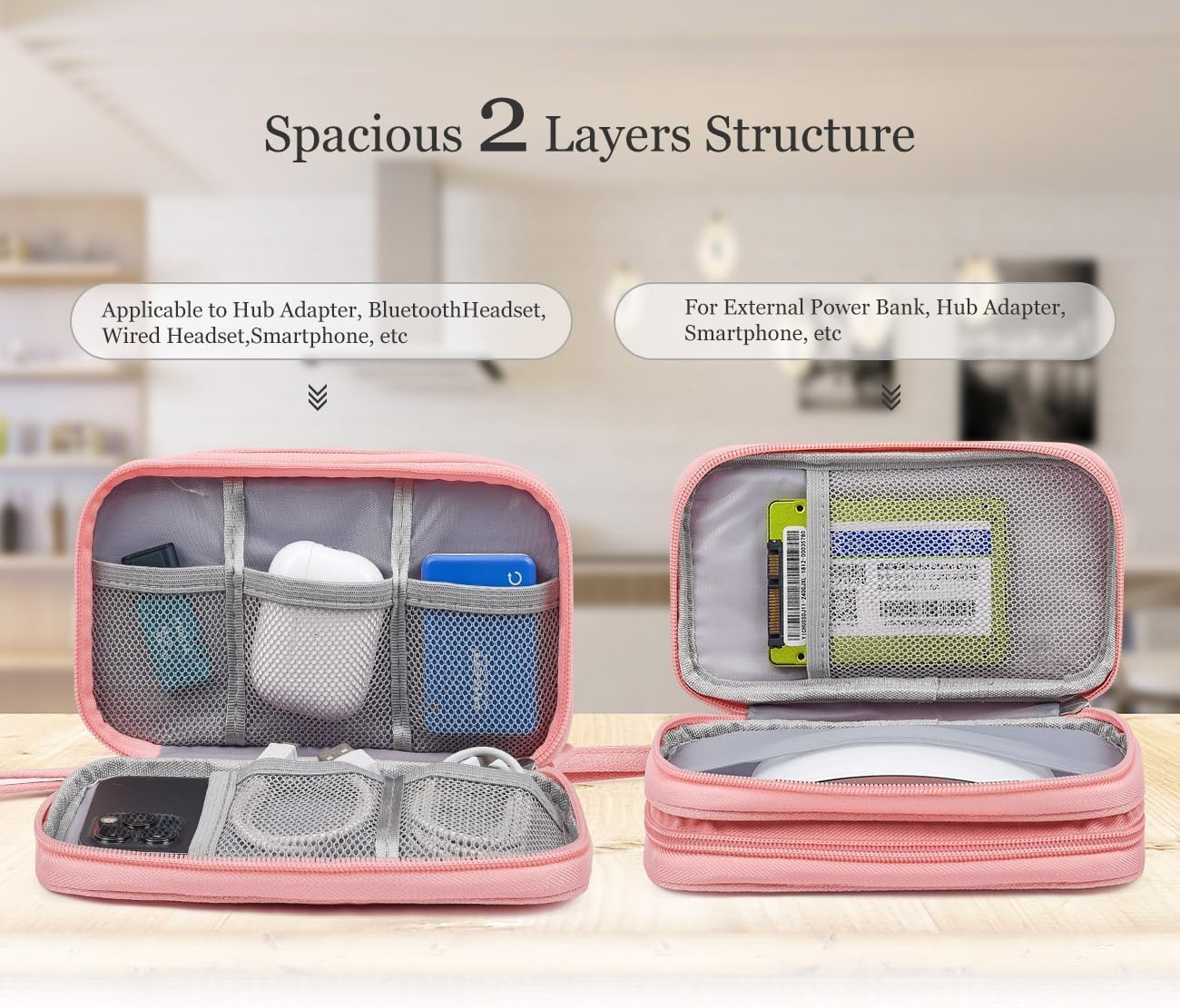CAOODKDK Electronics Accessories Organizer Pouch Bag, Travel Universal Organizer for Cable, Charger, Phone, SD Card, Business Travel Gadget Bag