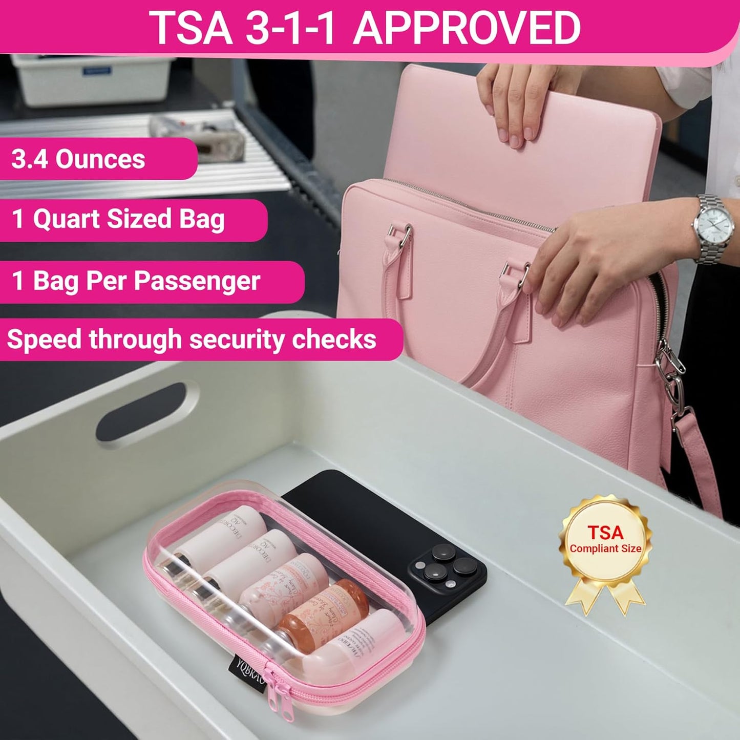 YQBRAO 6 Pack Clear Hard Shell Zipper Case, 1.2mm Heavy Duty Crush-Proof Diaper Bag Organizer Pouches, TSA Approved Travel Makeup Bag for Toiletries & Electronics, (2L, 2M, 2S) Multi-Size Storage Set