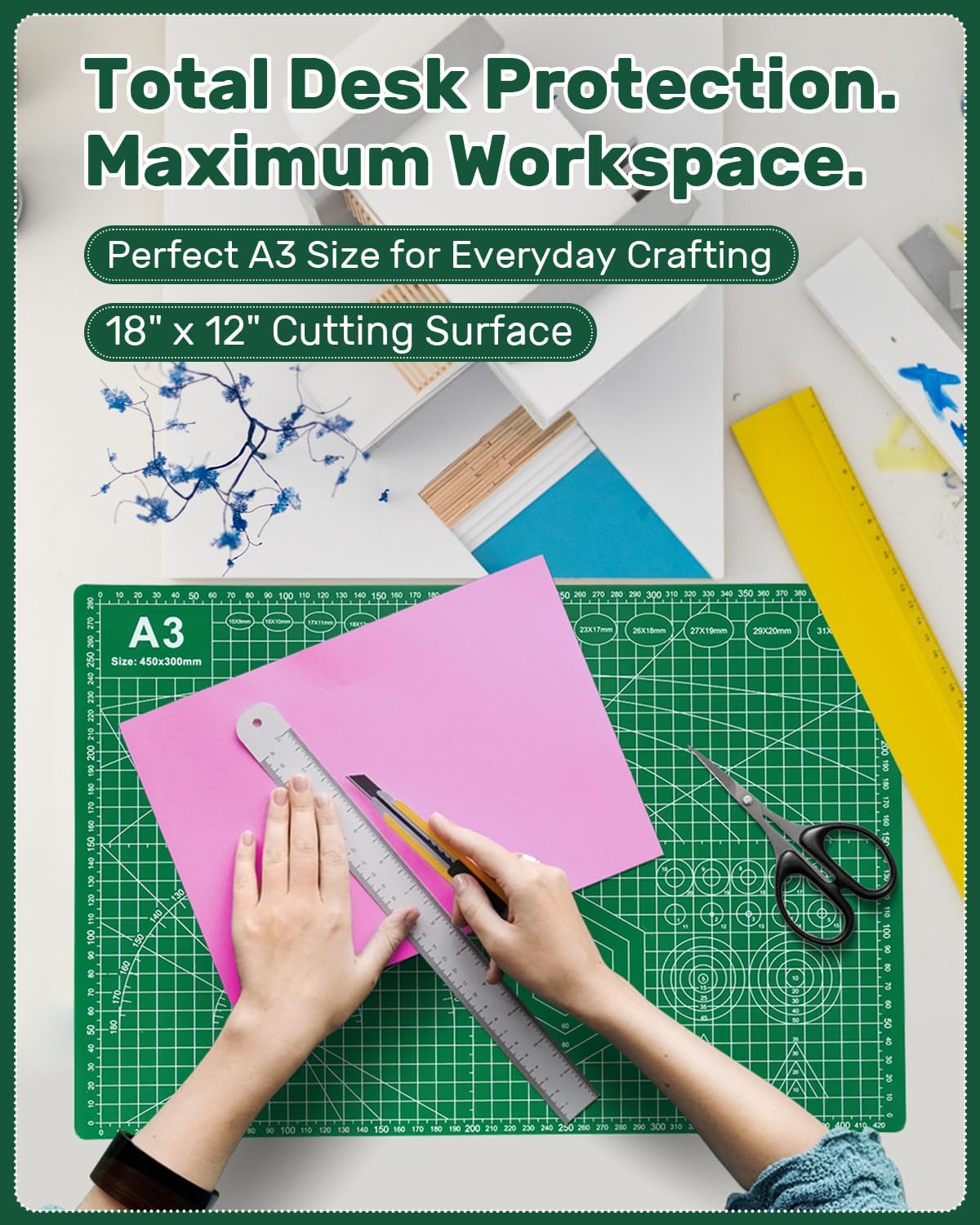 Self Healing Cutting Mat, 23" x 35", Double-Sided Rotary Cutting Mat for Sewing, Quilting, Scrapbooking, Fabric & Craft Cutting Board, (A1), Green