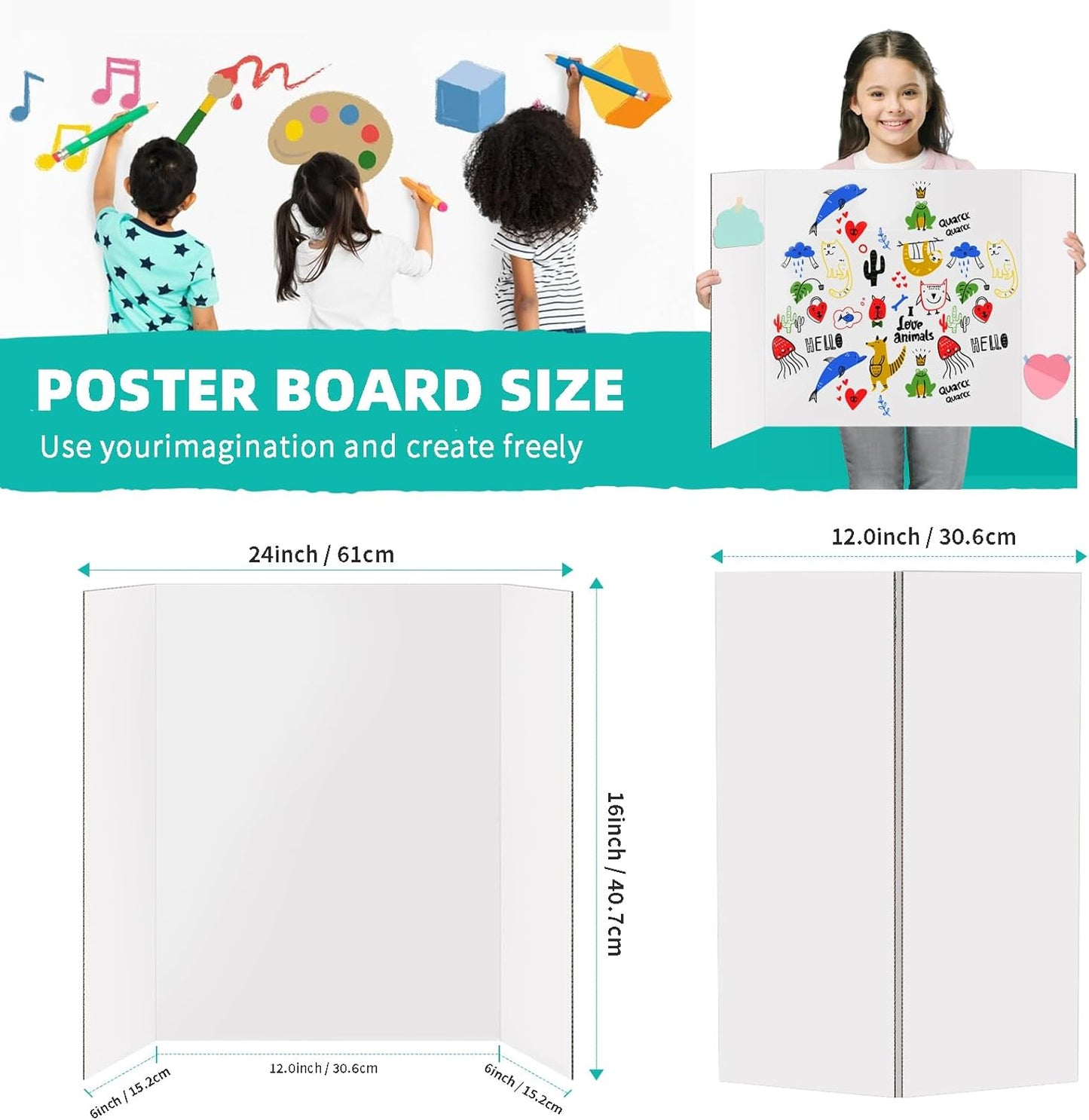 Trifold Poster Board 26"x17", 5 Pack Small Presentation Board for Science Fair Projects, Foldable Display Board for School Projects, Office Presentations and Classroom
