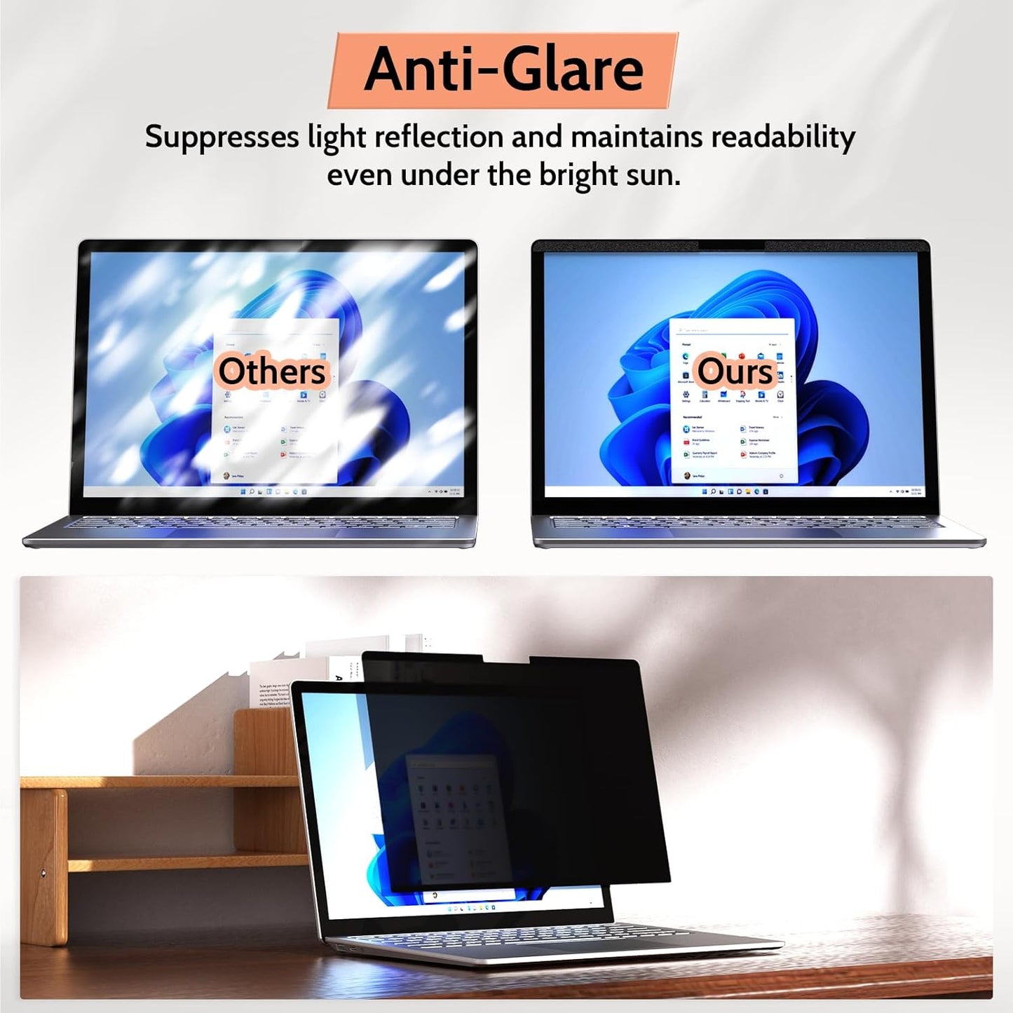 Mamol Magnetic Laptop Privacy Screen 14 inch ,16:10 Aspect Removable Anti Glare Protector Blue Light Privacy Screen Filter,Filter Shield Compatible with HP/Dell/Acer/Asus/Samsung/Lenovo/Thinkpad Envy
