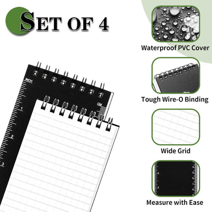 COIDEA Waterproof Notebook, 4 Pack Top-Spiral Pocket Notepad, 3" x 5" Weatherproof NotePad, All Weather Police Pocket Notebook Little Memo Steno Note Pads for Outdoor Office School Recording, Black
