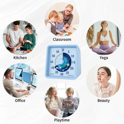 Secura 60-Minute Visual Timer for Kids, Time Clocks, Countdown Timer for Office Kitchen, Classroom Timer for Kids, Silent Time Management Tool (Navy Blue & Navy Blue)