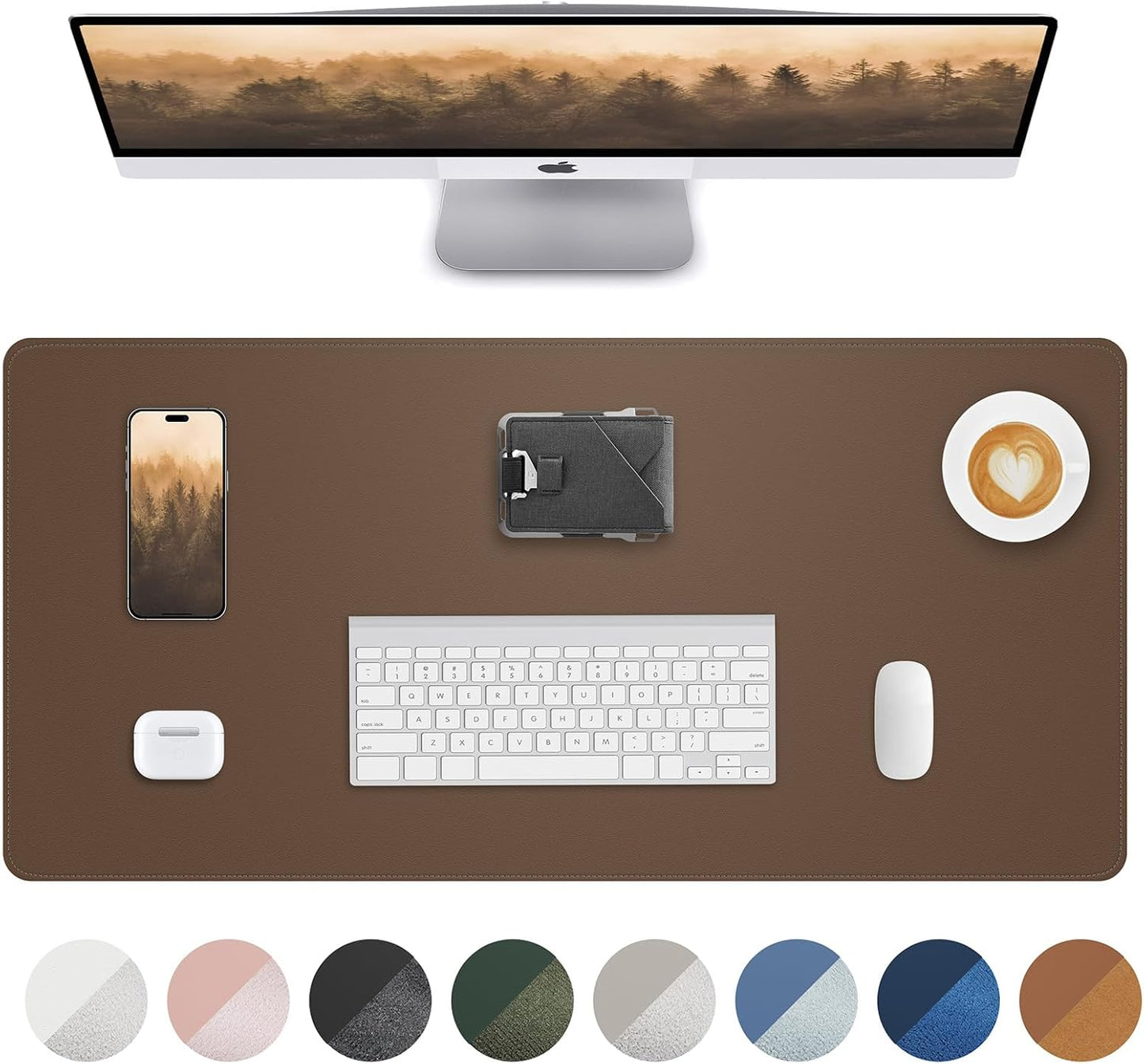 AFIING Desk Pad Protector 23.6" x 13.7" - Non-Slip Waterproof PU Leather Desk Mat for Mouse, Keyboard, Laptop, Office and Home Workspace (Beige)
