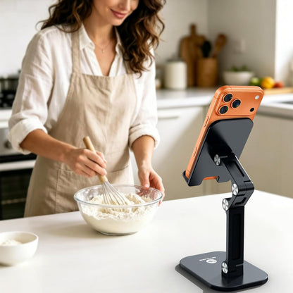 OCYCLONE Phone Stand, Cell Phone Stand Holder for Desk Office Accessories Adjustable Height and Angle Foldable iPhone Stand Compatible with 4"-13" All Phones iPad Tablet - Black
