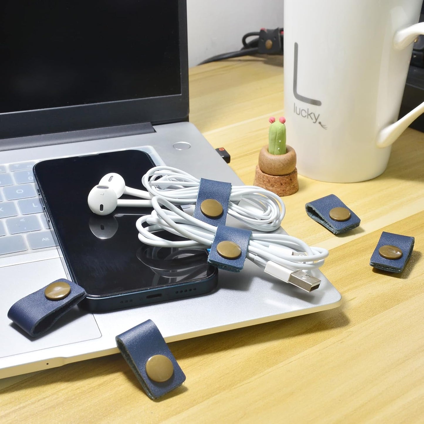 CAILLU Cord Organizer,Cord Keeper,Cable Organizer USB Holder,Cable Straps,Earbud case,wrap Headphone,Headset Winder,Earphone Clips Ties,stocking stuffers for men Gifts Leather