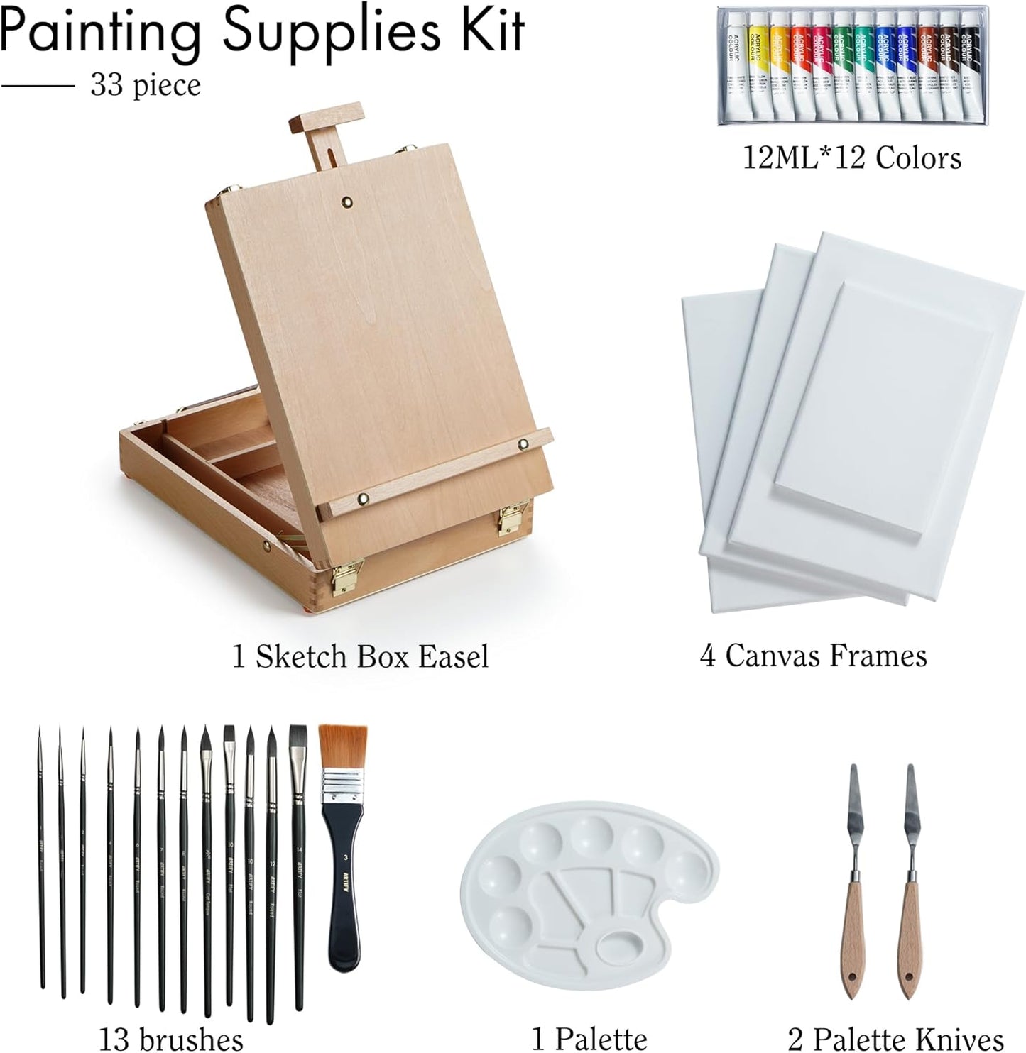 ARTIFY Adjustable Beechwood Tabletop Painting Easel, Wooden Sketch Box Easel, Desktop Artist Easel for Drawing (Easel Box)