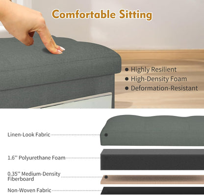 Storage Ottoman with Extra Thick Foam Padded Seat, Foldable Foot Rest Stool with Linen Fabric, 43L Ottoman with Storage Bench for Bedroom Living Room, Holds Up to 300lbs, 17x13x13in, Dark Gray