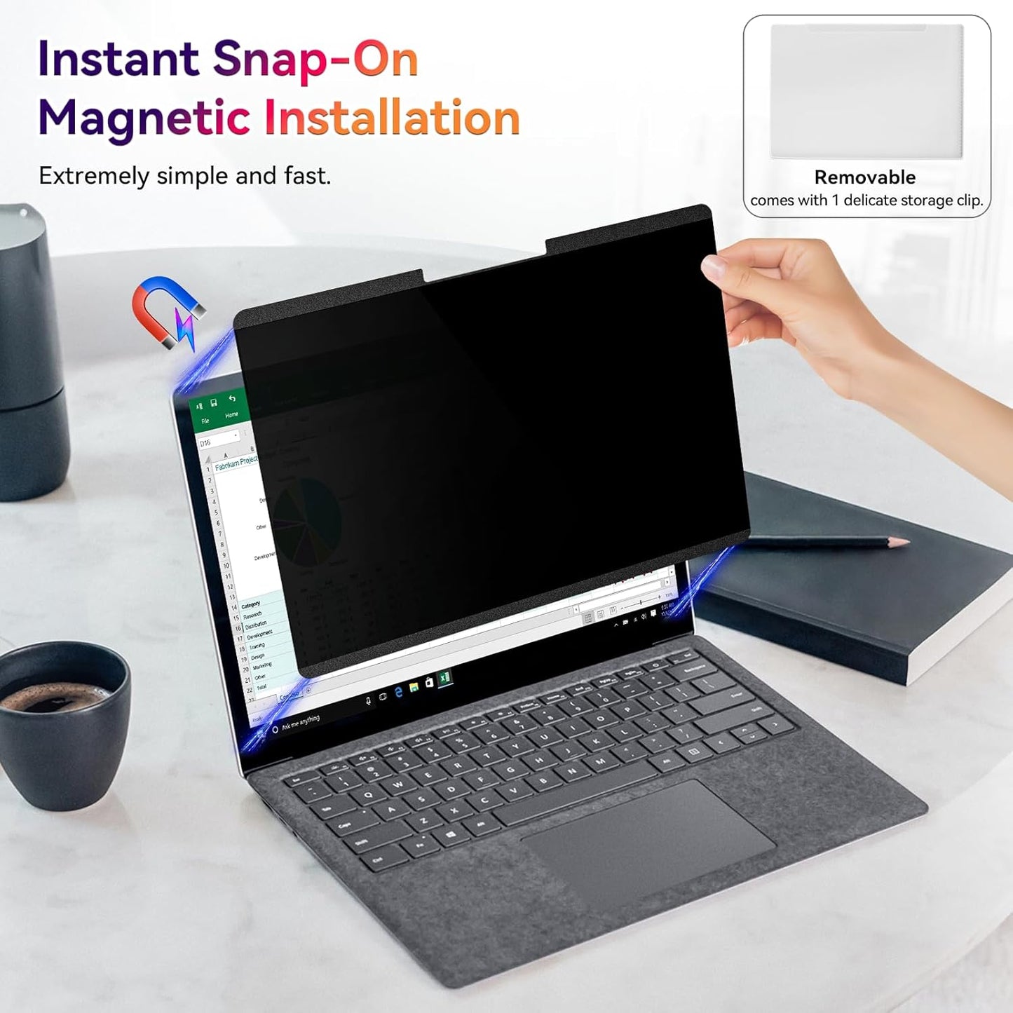 Magnetic Privacy Screen for Microsoft Surface Laptop 7 13.8 Inch, Removable Anti Glare Blue Light Filter, 13.8 In Anti Spy Black Security Private Block Screen Protector