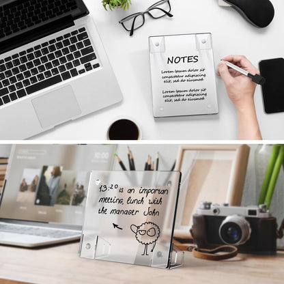 Clear Acrylic White Board 8x6 Inches, Frameless Desktop Dry Erase Board with Flexible Magnetic Stand and Markers, Mini Whiteboard Desk Accessories for Women, Home, Office, School
