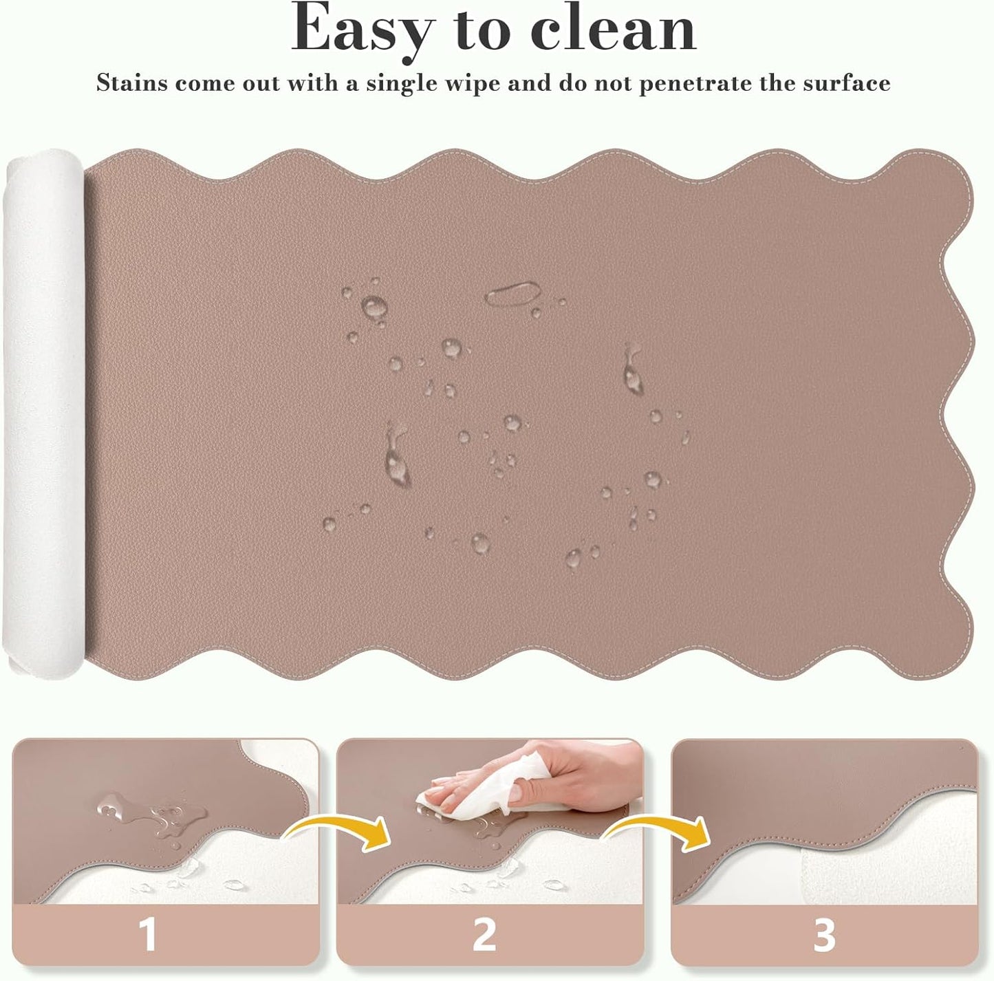 iCasso Pink Leather Desk Mat,Extra Large Scalloped Mouse Pad for Desktop,Waterproof PU Nail Table Mat,Cute Keyboard Mats for Women Girl,Non-Slip Desk Cover Mat for Office Home Dorm