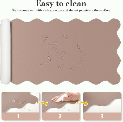 iCasso Pink Leather Desk Mat,Extra Large Scalloped Mouse Pad for Desktop,Waterproof PU Nail Table Mat,Cute Keyboard Mats for Women Girl,Non-Slip Desk Cover Mat for Office Home Dorm