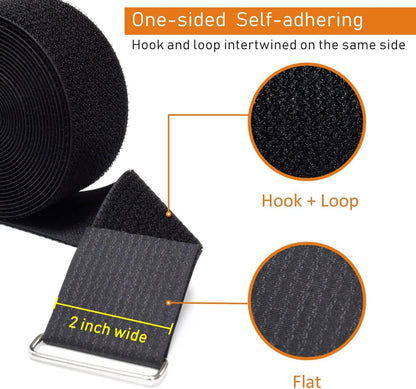 YMCRLUX 1"x32ft Hook and Loop Straps with 50 Metal Buckles, Adjustable Fastening Cable Straps, Cut-to-Length Cinch Strap, Reusable Nylon Securing Cord Ties for Organizer or Storage, 1 inch Wide, Black