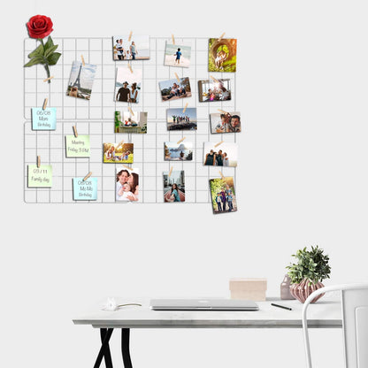 Wire Wall Grid Panel for Photo Display, DIY Iron Picture Frames Collage For Hanging Wall Decor, Foldable Multi Pictures Organizer with 12 Clips, 28'' X 22'' Inch.(2 Pack)