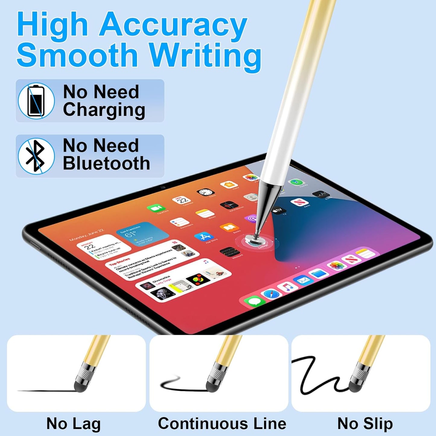 Bopomofo Stylus (5 Pcs), 2-in-1 Stylus Pen for Touch Screen, High Precision and Sensitivity, Suitable for iPhone/ipad/Android Tablets, Compatible with Touch Screens (Black/White/Blue/Rose Gold/Silver)