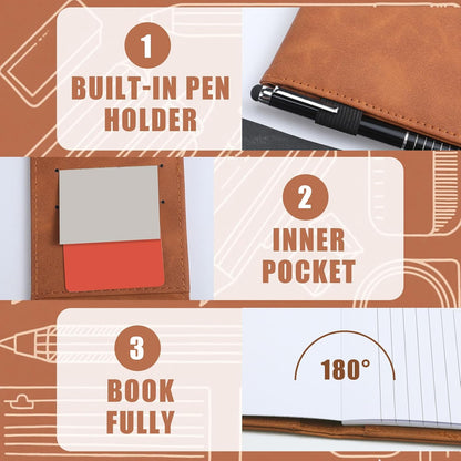 Outus 10 Pcs Mini Pocket Notepad Holder Set Included Small Leather Pocket Notebook Holder with 50 Lined Sheets, Metal Pen, 8 Pcs 3 x 5 Inch Memo Book Refills, 30 Lined Paper Per Note Pad (Black)