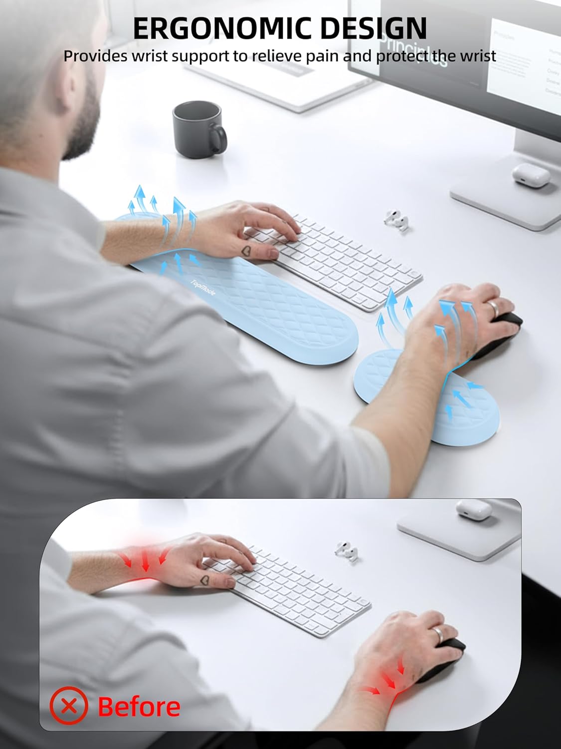 TopMade Keyboard Wrist Rest, Cooling Gel & Upgrade Soft Memory Foam Design Wrist Support for Keyboard, Full-Size Keyboard Hand Rest Pad, Ergonomic Palm Rest for for Long Hours of Work, Gaming, Black