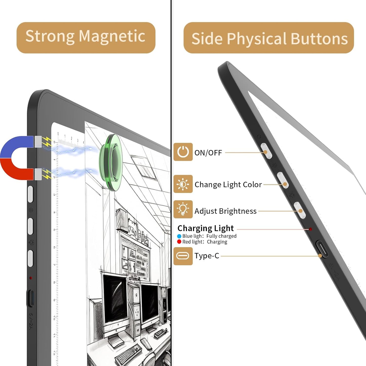 YINGWOND Rechargeable A4 Light Box for Tracing,Ultra-Thin 9000LUX Super Bright Wireless Light Pad with Adjustable Brightness Color,13.9x10 in Light Board for Diamond Painting Drawing Sketching