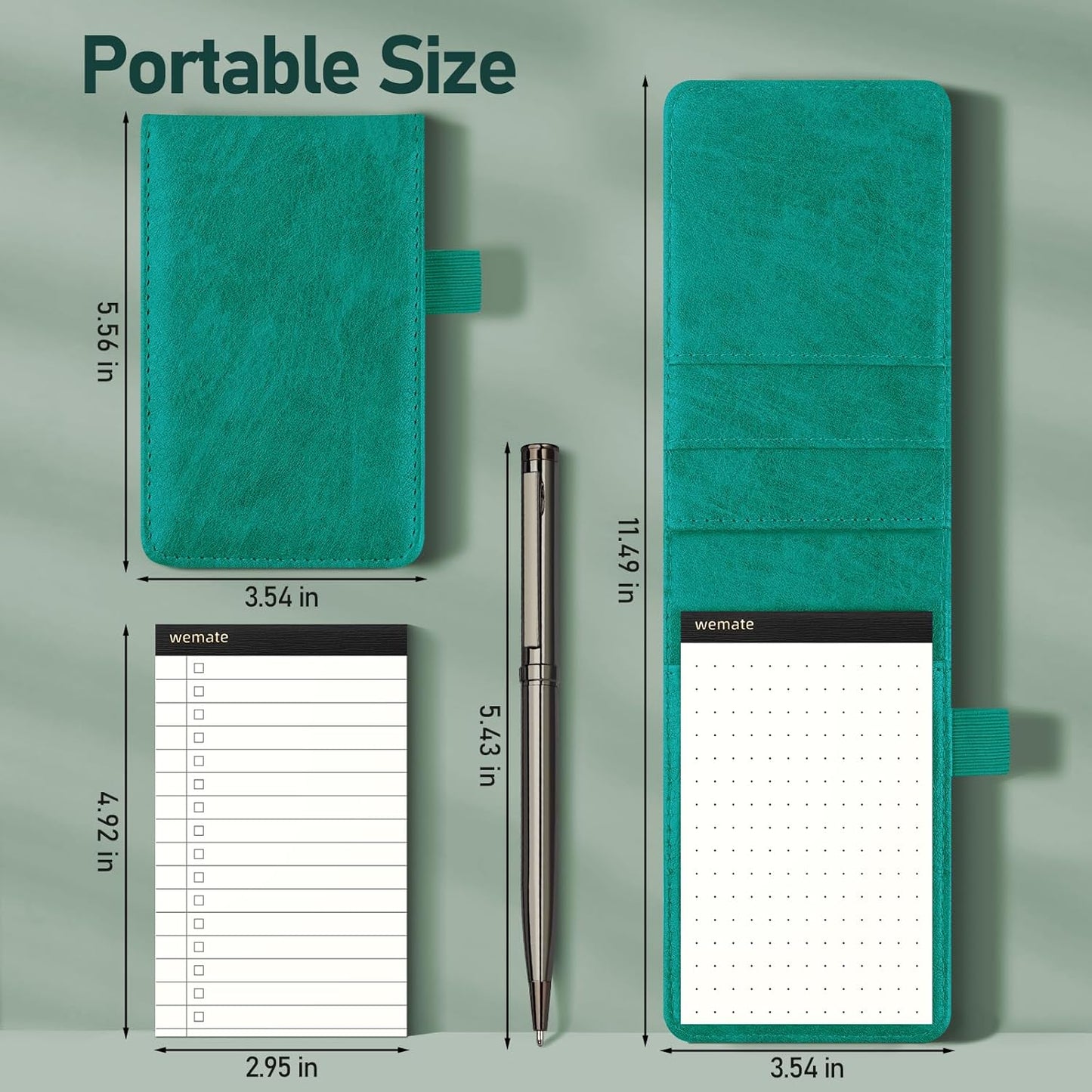 WEMATE 10 Pieces Notepad Holder Set Pocket Notebook - Included Mini Pocket Notepad Holder Set with 8 Memo Book Refills and Metal Pen for Meetings, Daily Records, and Notes 3 x 5 Inch (Brown)