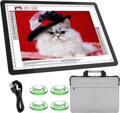 TSOCOS 11000Lux A4 Diamond Art Light Board with Carry Bag, High-Brightness Light Pad with Side Physical Buttons & 6 Levels of Brightness, 3 Colors Light Box for Tracing, Diamond Painting