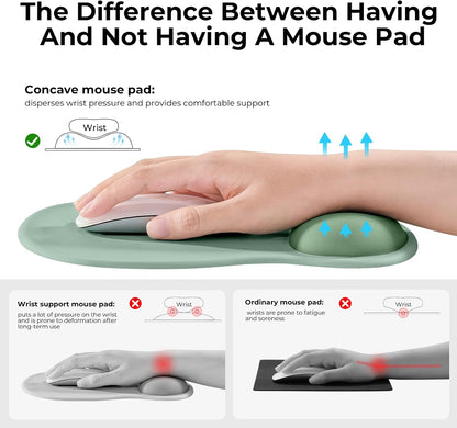 EooCoo Ergonomic Mouse Pad with Gel Wrist Rest Support, Middle Concave Design for Natural Wrist Alignment, Non-Slip Base Mousepad for Laptop, Computer, Office Desk Accessories, Carpal Tunnel Syndrome