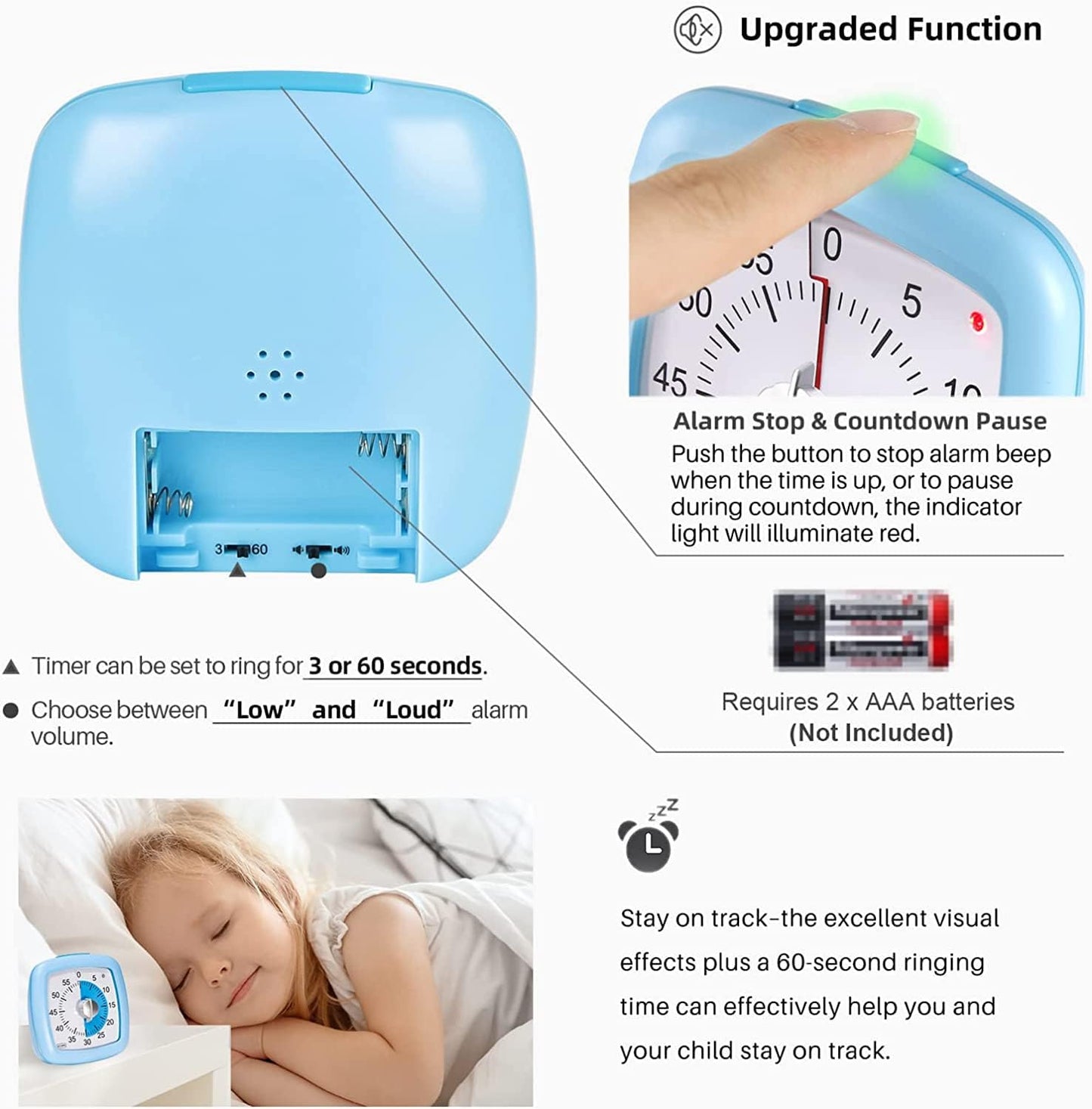Secura 60-Minute Visual Timer, Silent Study Timer for Kids and Adults, Time Clocks, Time Management Countdown Timer for Teaching (Black & Cloud)