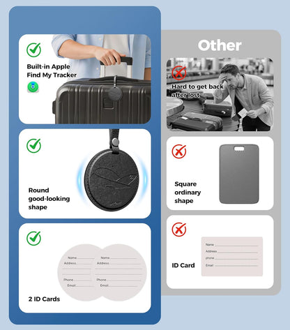 Smart Luggage Tag Works with Apple Find My, Premium Leather Suitcase Tracker with 2 ID Labels, TSA-Friendly, Anti-Lost Travel Essentials for Bags Backpacks, Wireless Charging, Black