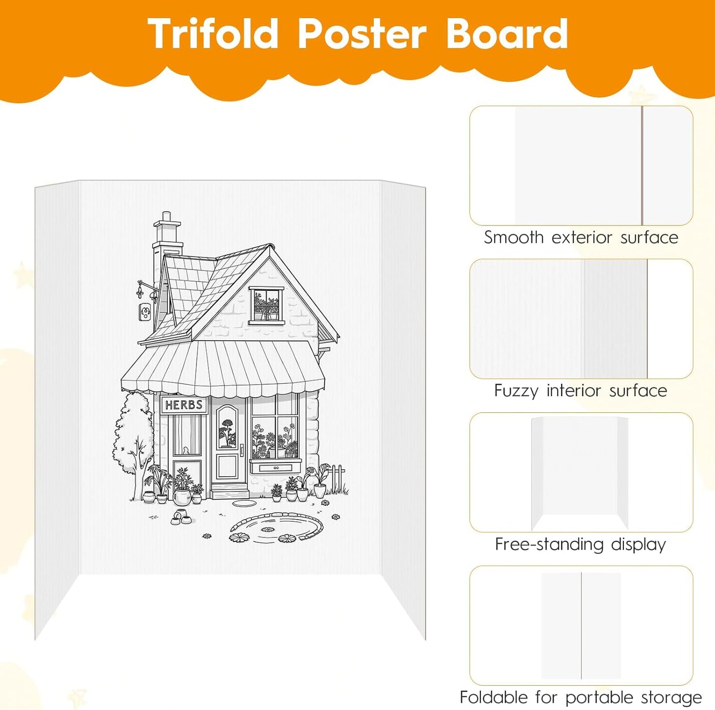 2 Pack Display Boards for Presentations, 25.8" X 16.9" Cardboard Poster Board with Smooth Finish & Fibrous texture Interior, Foldable for School Projects, Science Fairs, Event Displays, and Business