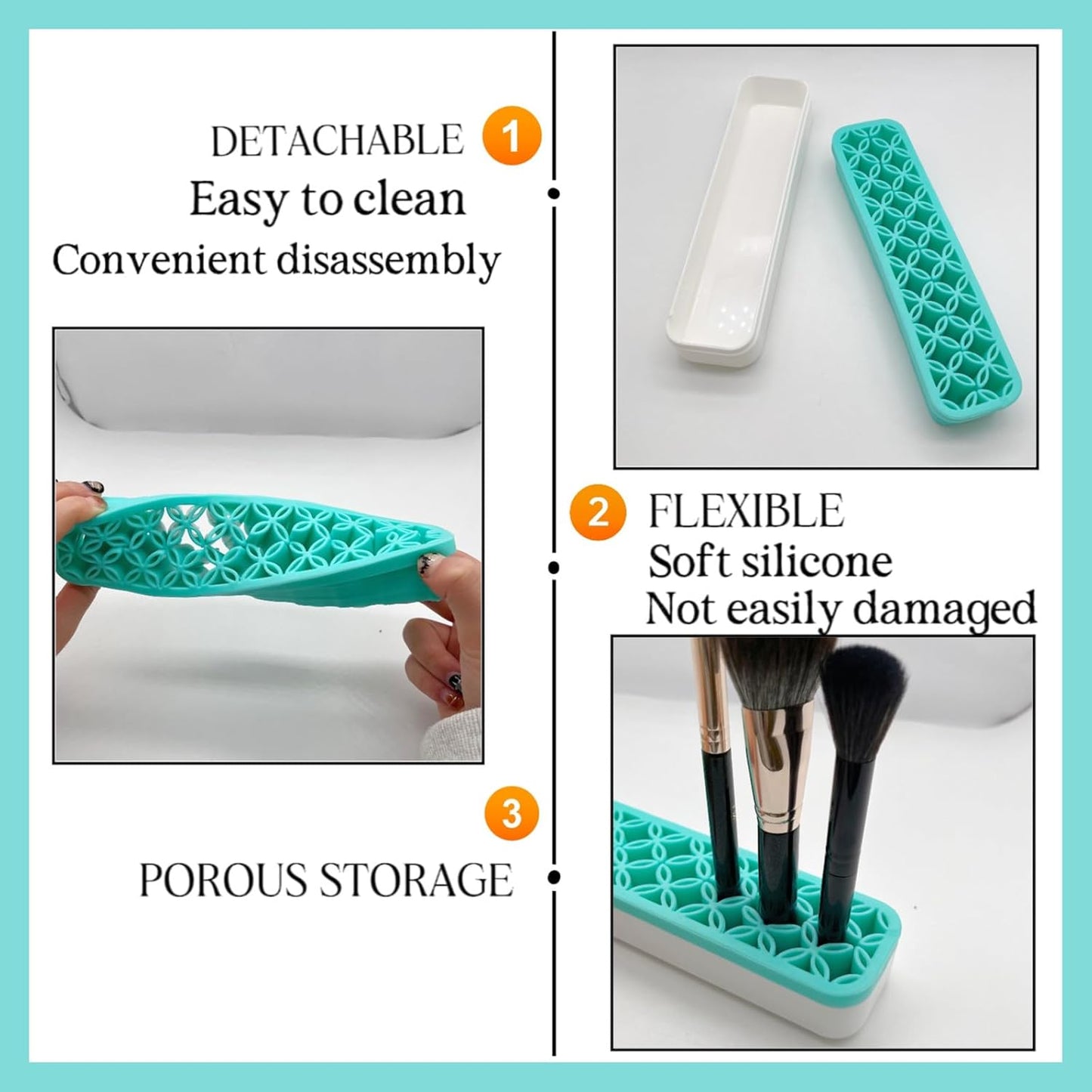 TANG SONG 2 PCS Rectangle Silicone Make up Brush Holder Cosmetic Storage Box Desktop Organizers (Black)